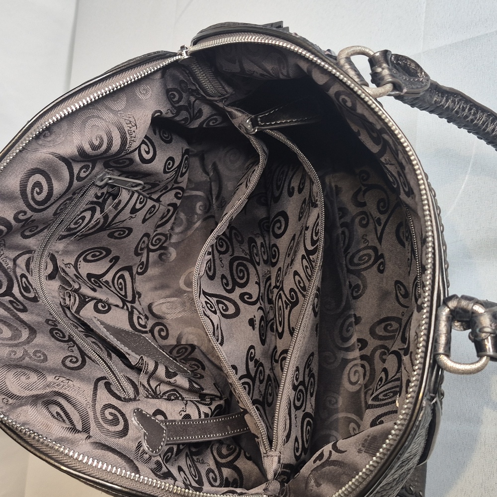 BRIGHTON PEWTER JOELLE  PEBBLED LEATHER  BEADED EMBOSSED DOCTORS BAG MRP$440NWOT - Picture 13 of 16